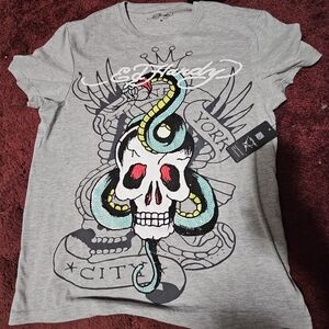 NWT Ed Hardy Rhinestone Skull Snake Tee Mens Medium MSRP $85